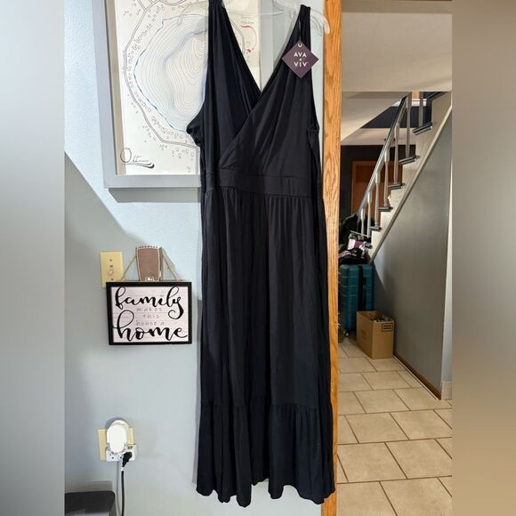 Ava&Viv Women's Sleeveless V-Neck Stretch Maxi Dress Black NWT Size 1X or 4X - Picture 7 of 12